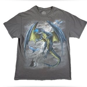 Vintage Dragon Castle DOM T Shirt Adult Medium Gray Fantasy Castle Storm Y2K